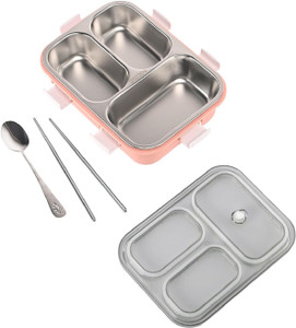 rbgiit stainless steel bento lunch box with separate compartments  cutlery included 3 containers stainless steel office lunch box