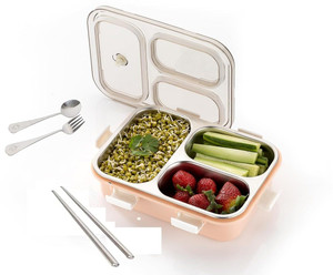 rbgiit stainless steel lunch box with leakproof technology  easy cleaning 3 containers stainless steel plastic silicone office lunch box