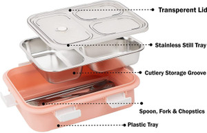 rbgiit stylish stainless steel tiffin box with secure clips for office  school use 3 containers stainless steel office lunch box