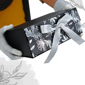 rbs - black gift box 23 x 16 x 10 cm hamper boxes for gift empty cardboard box 1 pack empty gift boxes multipurpose gift boxes for all occasions holds upto 5kg silver front floral