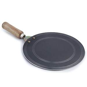 rby 11 inch 28 cm pure iron tawa for dosa uttapam chilla roti chapati paratha gas amp induction compatible handmade dosa tava strong riveted wooden handle metal spoon friendly