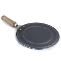 RBY 11 Inch (28 CM) Pure Iron Tawa for Dosa, Uttapam, Chilla, Roti, Chapati, Paratha, Gas &amp; Induction Compatible Handmade Dosa Tava Strong Riveted Wooden Handle, Metal Spoon Friendly