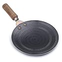 RBY Heavy Base Pure Iron Tawa Lohe Ka Tawa Gas and Induction Friendly 9.5 Inch for Roti Chapati Paratha Metal Spoon Friendly Riveted Wooden Handle Hammered Loha Lohakhand Tava Thawa Dishwasher Safe