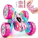 RC Car Pink 4WD Remote Control Car 360° Flip Double‑Sided LED Light Bar & Quick‑Swap USB‑C Modular Battery, 2.4 GHz No‑Interference Popular Outdoor Beach Toy, Popular Gift for Girls Ages 6‑12
