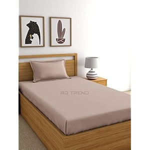 rd trend single fitted bedsheet with elastic 72 x 48 x 8 inches for bed fitted single bedsheet with 1 pillow cover 18 x 28 inches polycotton 210 tc solid beige