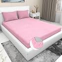 RD TREND Presents Luxurious Glace Cotton Super Soft 210 TC 360° Elastic Fitted Bedsheet King Size (78X72X8 Inch) with 2 Pillow Covers, Color- Pink, Pattern-Solid