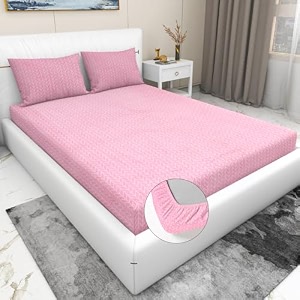 rd trend presents luxurious glace cotton super soft 210 tc 360 elastic fitted bedsheet king size 78x72x8 inch with 2 pillow covers color -pinkpattern-solid