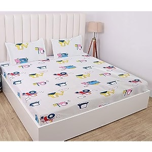 rd trend presents luxurious glace cotton super soft 210 tc 360 elastic fitted bedsheets single bed size 72 x 48 x 8 inch with 1 pillow cover size 28 x18 color- white floral