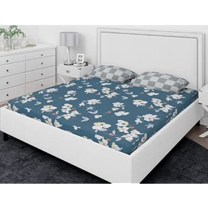rd trend presents luxurious glace cotton super soft 210 tc 360 elastic fitted bedsheet king size 78x72x8 inch with 2 pillow covers colour aqua blue pattern-floral
