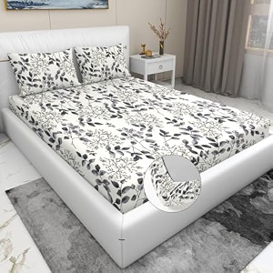 rd trend presents luxurious glace cotton super soft 210 tc 360 elastic fitted bedsheet king size78x72x8 inchwith 2 pillow covers colour firojipattern-floralblue
