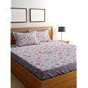 RD TREND Presents Luxurious Glace Cotton Super Soft 210 TC 360° Elastic Fitted Bedsheet King Size (78X72X8 Inch) with 2 Pillow Covers, Color-Pink Pattern-Zigzag