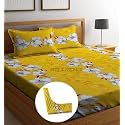 RD TREND Presents Luxurious Glace Cotton Super Soft 210 TC 360° Elastic Fitted Bedsheets Single Bed Size (72 x 48 x 8 Inch) with 1 Pillow Cover Size (28 x18), Color- Beige, Floral