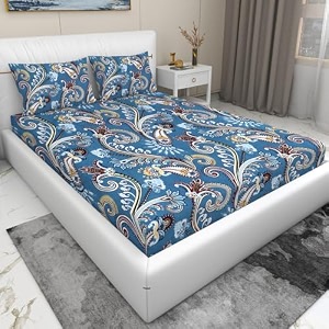 rd trend 210 tc queen size bedsheet for double bed microfiber double bedsheet 90x90 inches with 2 pillow cover 18x28 inches blue paisley