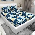 RD TREND 210 TC Queen Size Bedsheet for Double Bed, Microfiber Double Bedsheet 90X90 Inches with 2 Pillow Cover 18X28 Inches Blue Sunflower