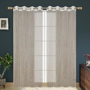 rdk polyester sheer-net fancy sheer sparkling door curtain cream 7 feet- 2pcs