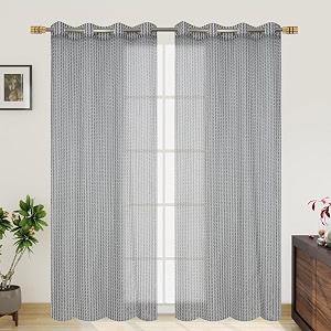 rdk polyester sheer-net fancy sheer sparkling long door curtain grey 9 feet- 2pcs