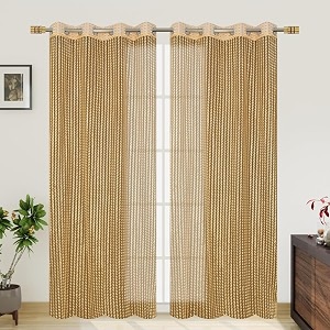 rdk polyester sheer-net fancy sheer sparkling long door curtain golden 9 feet- 2pcs
