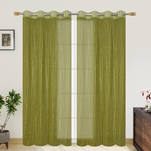 rdk polyester sheer-net fancy sheer sparkling long door curtain green 9 feet- 2pcs