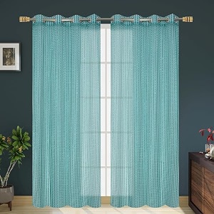 rdk polyester sheer-net fancy sheer sparkling window curtain aqua 6 feet- 2pcs