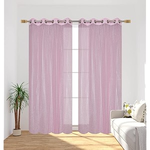 rdk polyester sheer-net fancy sheer sparkling long door curtain baby pink 9 feet- 2pcs