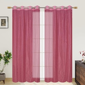 rdk polyester sheer-net fancy sheer sparkling window curtain pink 5 feet- 2pcs