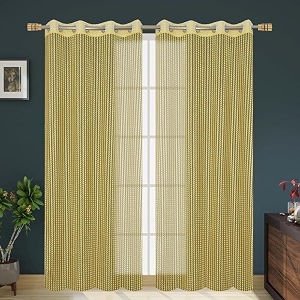 rdk polyester sheer-net fancy sheer sparkling long door curtain yellow 9 feet- 2pcs