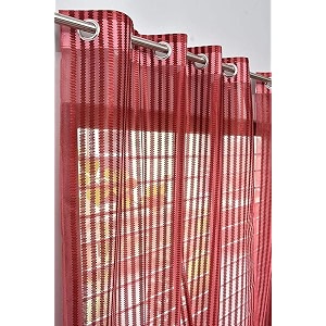 rdk premium fancy sparkling beautiful sheer striped string hanging color polyester tissue net pattern eyelet curtain maroon long door-9 feet-1 pcs