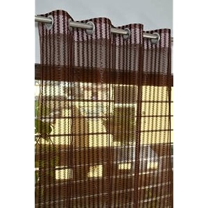 rdk premium fancy sparkling beautiful sheer striped string hanging color polyester tissue net pattern eyelet curtain brown long door-9 feet-1 pcs