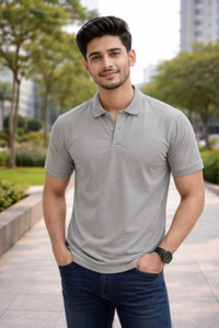 RDSFashion Solid Men Polo Neck Grey T-Shirt