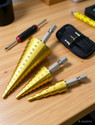 RDX 3Pc Hss Step Cone Taper Drill Bit Set Hole Cutter Metric 4-12/20/32Mm 1/4 Inch Titanium Coated Metal Hex Bits NA Specialty Woodworking Bits Set