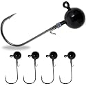 Reaction Tackle Tungsten Ball Jig Heads for Bass Fishing, Round Head Jigs with Sharp Hooks for Walleye and Panfish, Weedless Option (5-Pack)