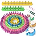 READAEER Knitting Loom Kit with Pompom Maker, Round Knitting Loom for Hat, Rectangular for Blanket Scarf Shawl, Knitting Loom Kit for Beginner