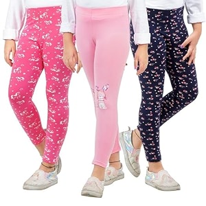 real basics girls cotton printed non-transparent regular fit ankle length leggings 3 leggings set