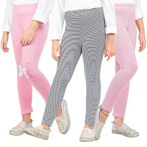 real basics girls cotton printed non-transparent regular fit ankle length leggings 3 leggings set