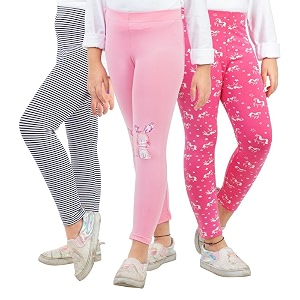 real basics girls cotton printed non-transparent regular fit ankle length leggings 3 leggings set