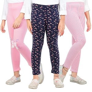 real basics girls cotton printed non-transparent regular fit ankle length leggings 3 leggings set