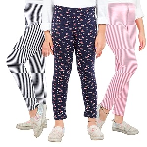 real basics girls cotton printed non-transparent regular fit ankle length leggings 3 leggings set