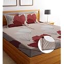 REALDREAM Luxurious Cotton Feel Glace Cotton Super Soft King Size, Elastic Fitted Printed Double Bed Bedsheet with 2 Pillow Covers (72 x 78 x 6 Inches) (White-Box)