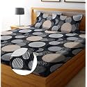 REALDREAM Luxurious Cotton Feel Glace Cotton Super Soft King Size, Elastic Fitted Printed Double Bed Bedsheet with 2 Pillow Covers (72 x 78 x 6 Inches) (White-Box)