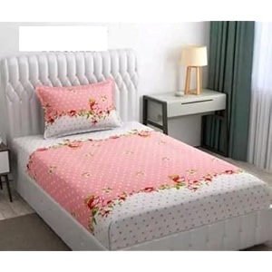 realdream single fitted bedsheet with elastic bedsheet for single bed glace elastic fitted with 1 pillow cover 72x48x upto 6 inches flower-pink