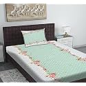 REALDREAM Single Fitted bedsheet with Elastic, bedsheet for Single Bed Glace Elastic Fitted with 1 Pillow Cover (72x48x Upto 6 Inches) (Flower-Green)