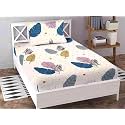 REALDREAM Single Fitted bedsheet with Elastic, bedsheet for Single Bed Glace Elastic Fitted with 1 Pillow Cover (72x48x Upto 6 Inches) (White-Leaves)
