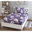 Real Dream Single Fitted bedsheet with Elastic, bedsheet for Single Bed Glace Elastic Fitted with 1 Pillow Cover (72x48x Upto 6 Inches) (Purple-Ptta)