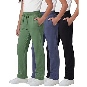 real essentials 3 pack girls39 fleece open bottom soft athletic performance casual sweatpantsages 7-16