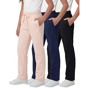 real essentials 3 pack girls39 fleece open bottom soft athletic performance casual sweatpantsages 7-16