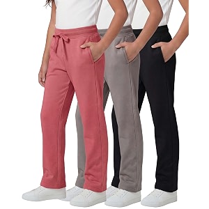 real essentials 3 pack girls39 fleece open bottom soft athletic performance casual sweatpantsages 7-16