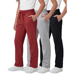 real essentials 3 pack girls39 fleece open bottom soft athletic performance casual sweatpantsages 7-16