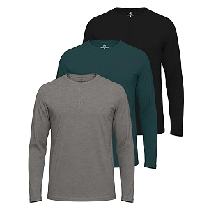 real essentials 3 pack mens casual long amp short sleeve cotton henley lightweight button t-shirt long sleeve - set