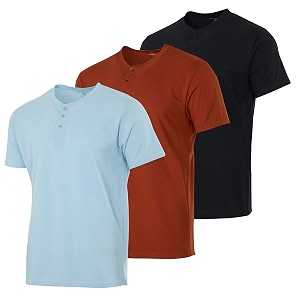 real essentials 3 pack mens casual long amp short sleeve cotton henley lightweight button t-shirt long sleeve - set