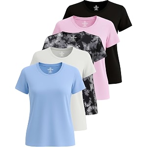 real essentials 5 pack women39s dry fit tech stretch short-sleeve crew neck athletic t-shirt available in plus size set medium